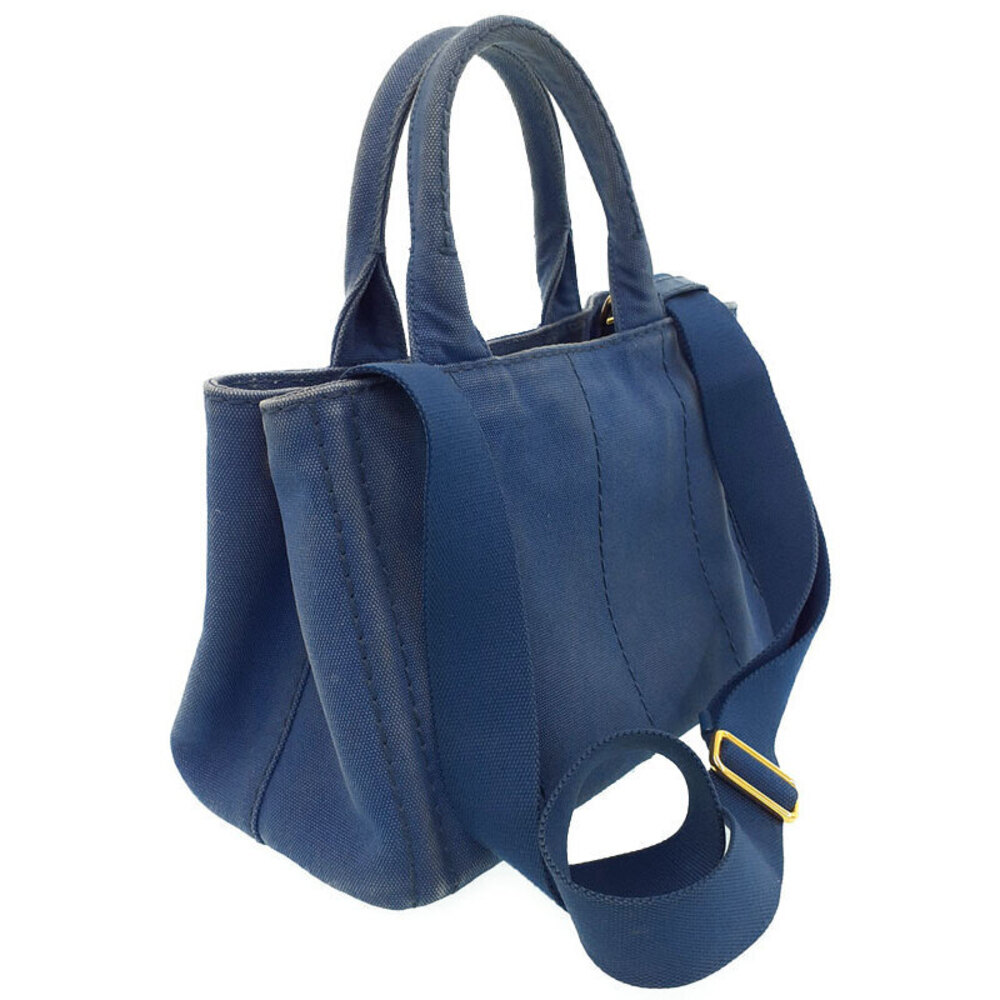 Prada Canapa Tote Denim canvas handbag top handles 2way Blue - Picture 2 of 9